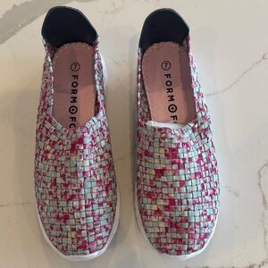 Women Woven Slip-On Shoes - Pink and Green